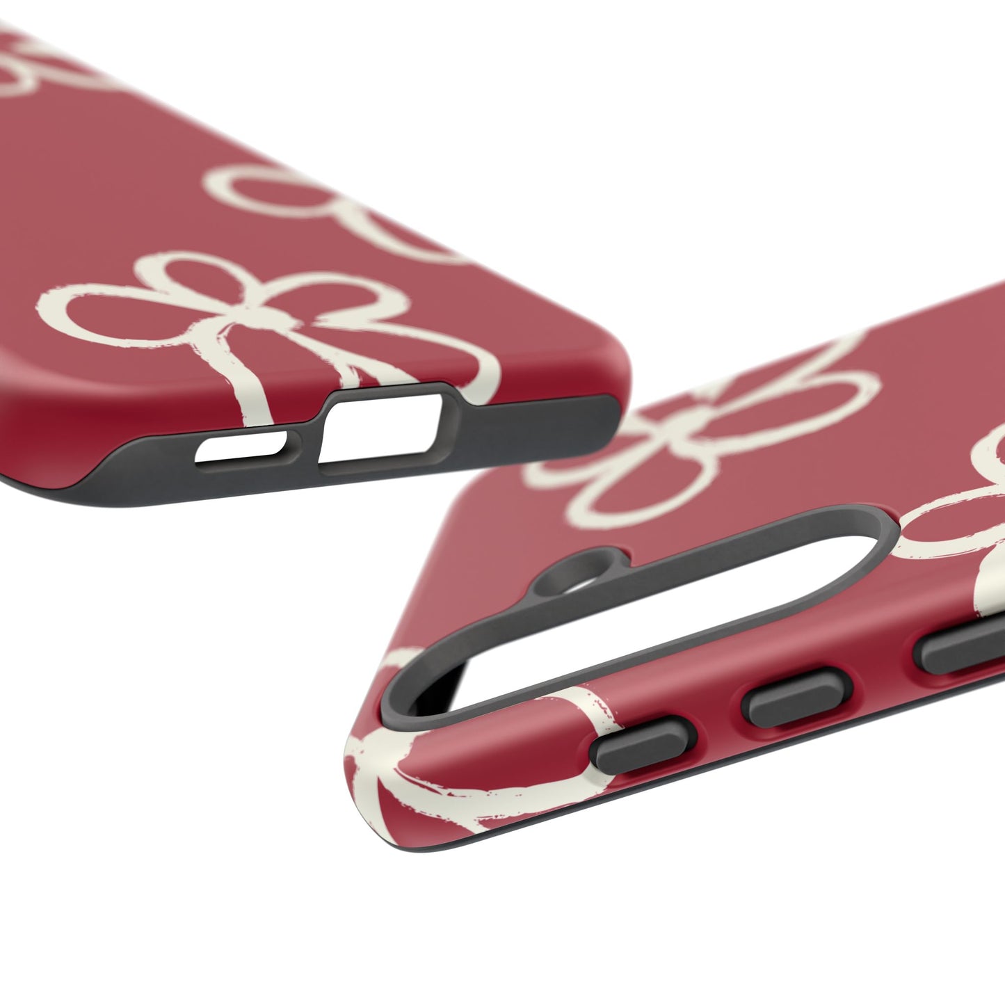 Red Floral Tough Phone Case — Hand-Drawn White Flowers on Burgundy