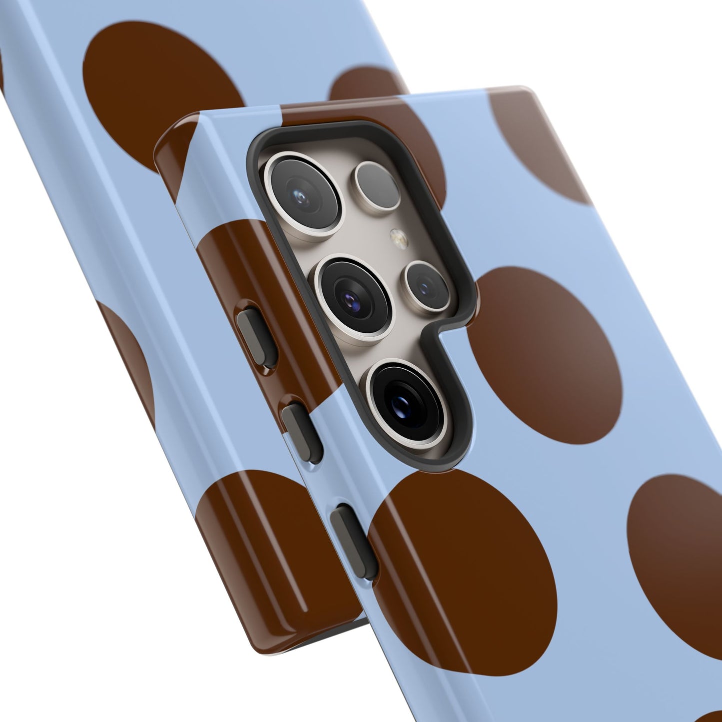 Phone Case - Blue with Brown Polka Dots (Tough Protective Phone Case)