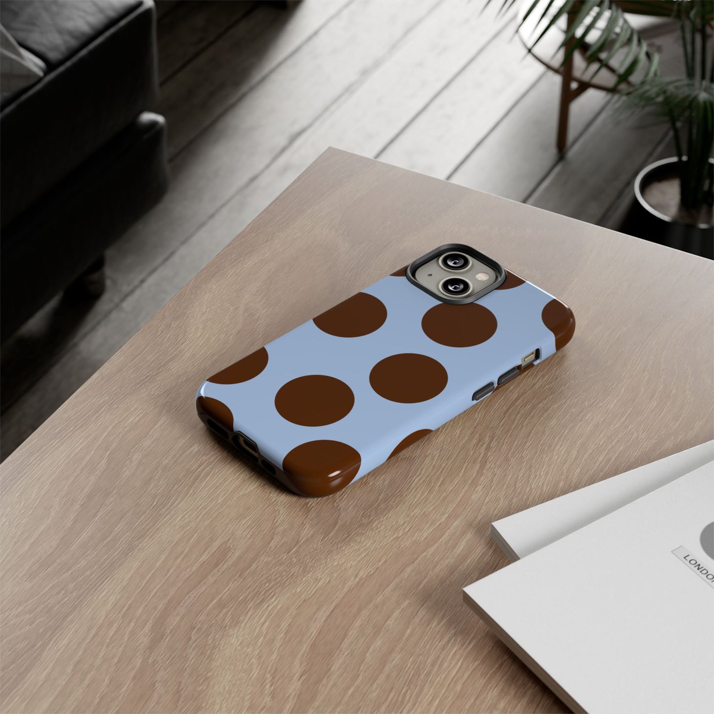 Phone Case - Blue with Brown Polka Dots (Tough Protective Phone Case)