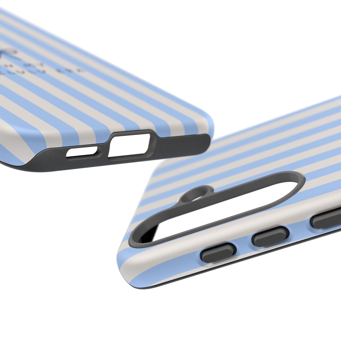 Striped Blue Phone Case — "In My Delulu Era" Cute Bow Design