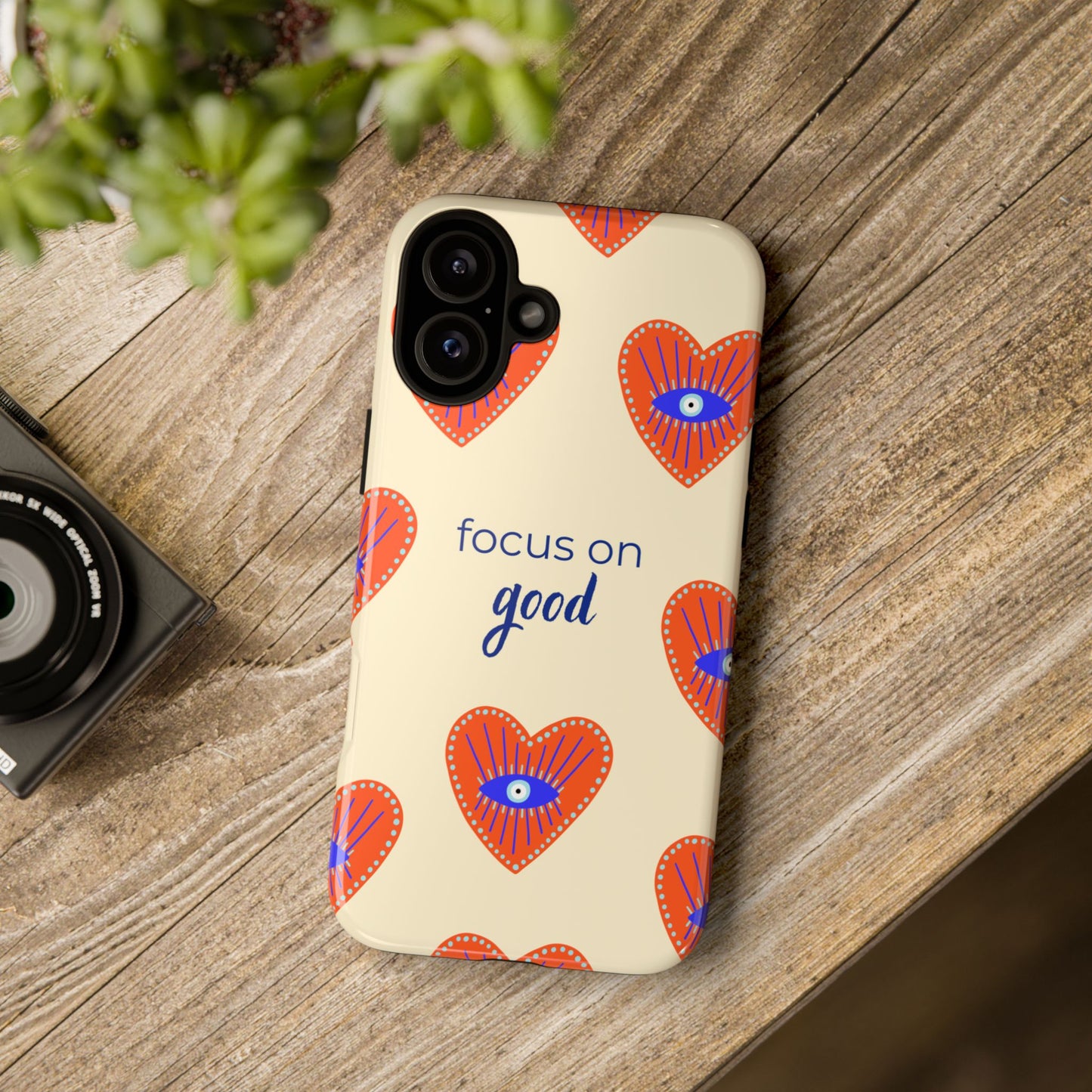 Phone Case — "Focus on Good" Heart Pattern Protective Case