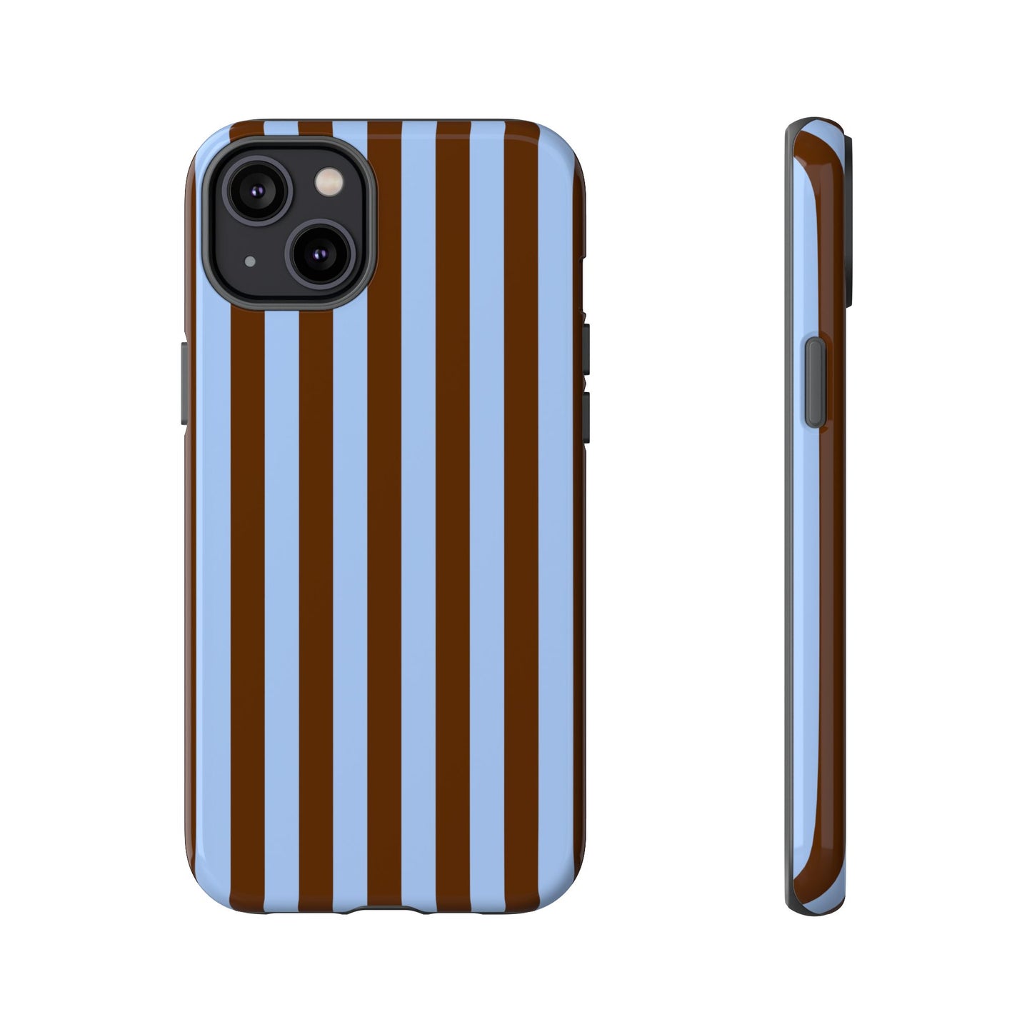 Blue & Brown Vertical Stripe Tough Phone Case — Durable Protective Cover