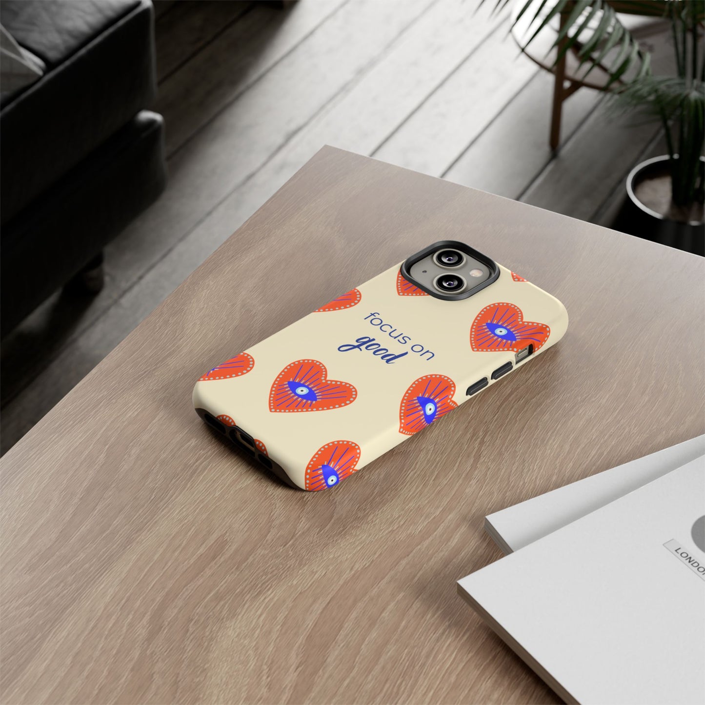 Phone Case — "Focus on Good" Heart Pattern Protective Case