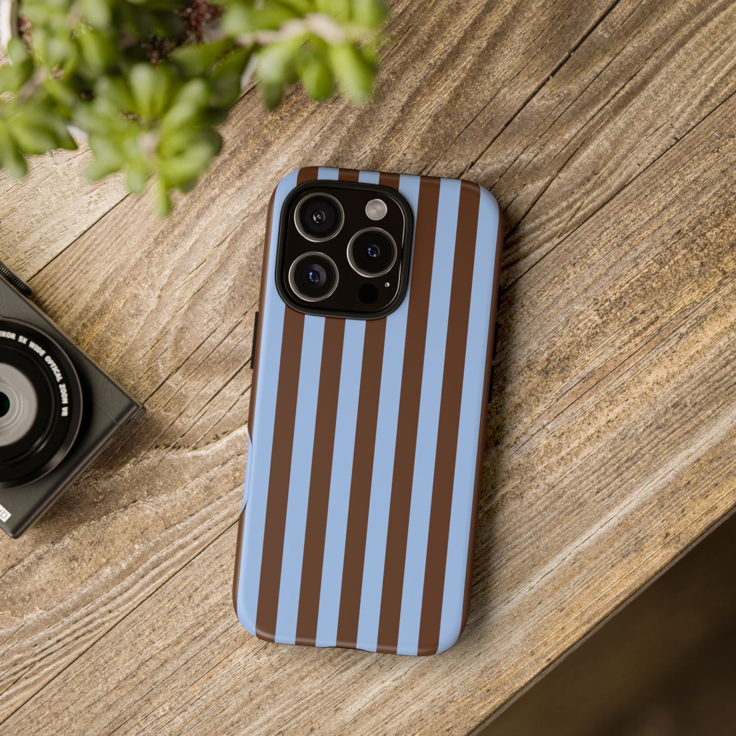 Blue & Brown Vertical Stripe Tough Phone Case — Durable Protective Cover