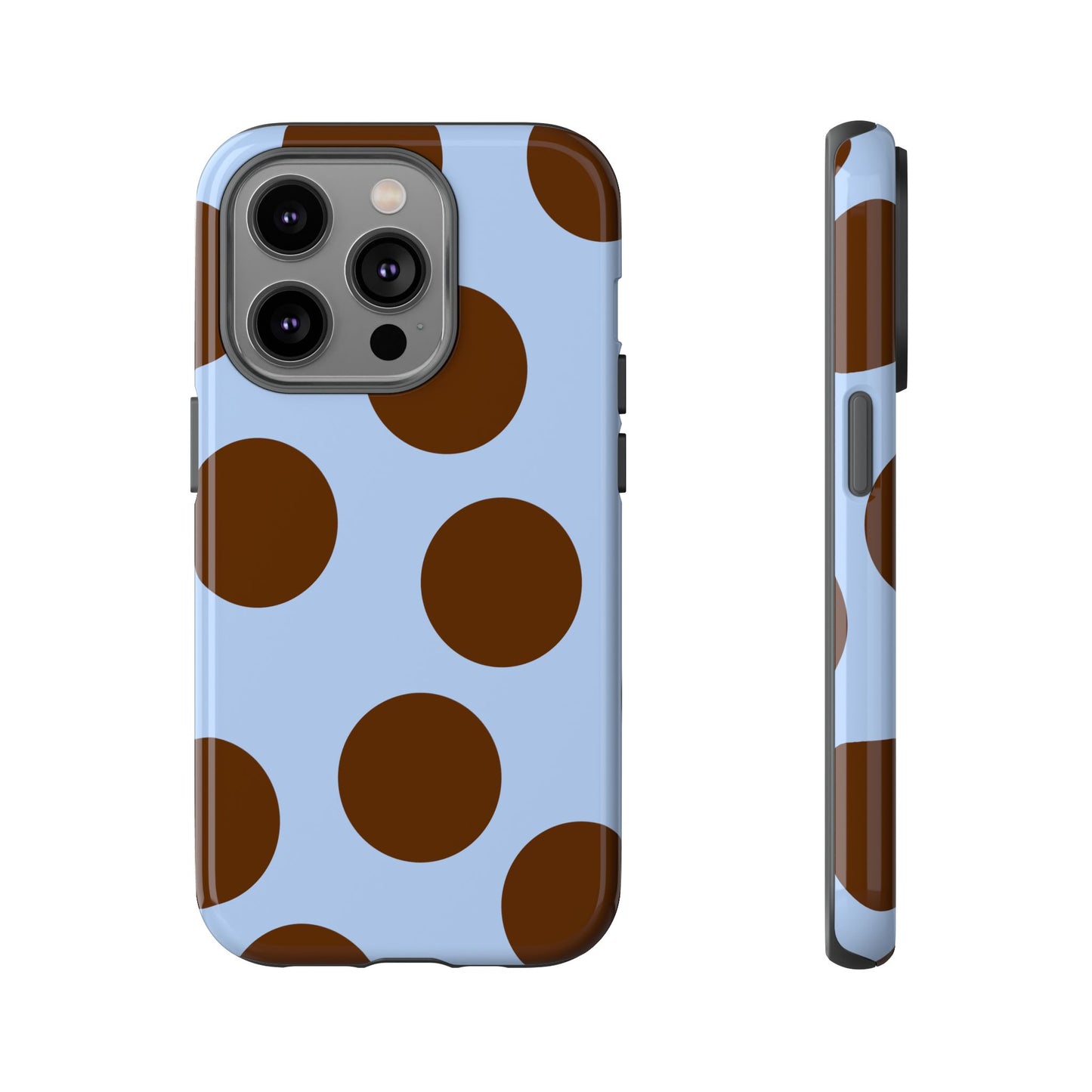 Phone Case - Blue with Brown Polka Dots (Tough Protective Phone Case)