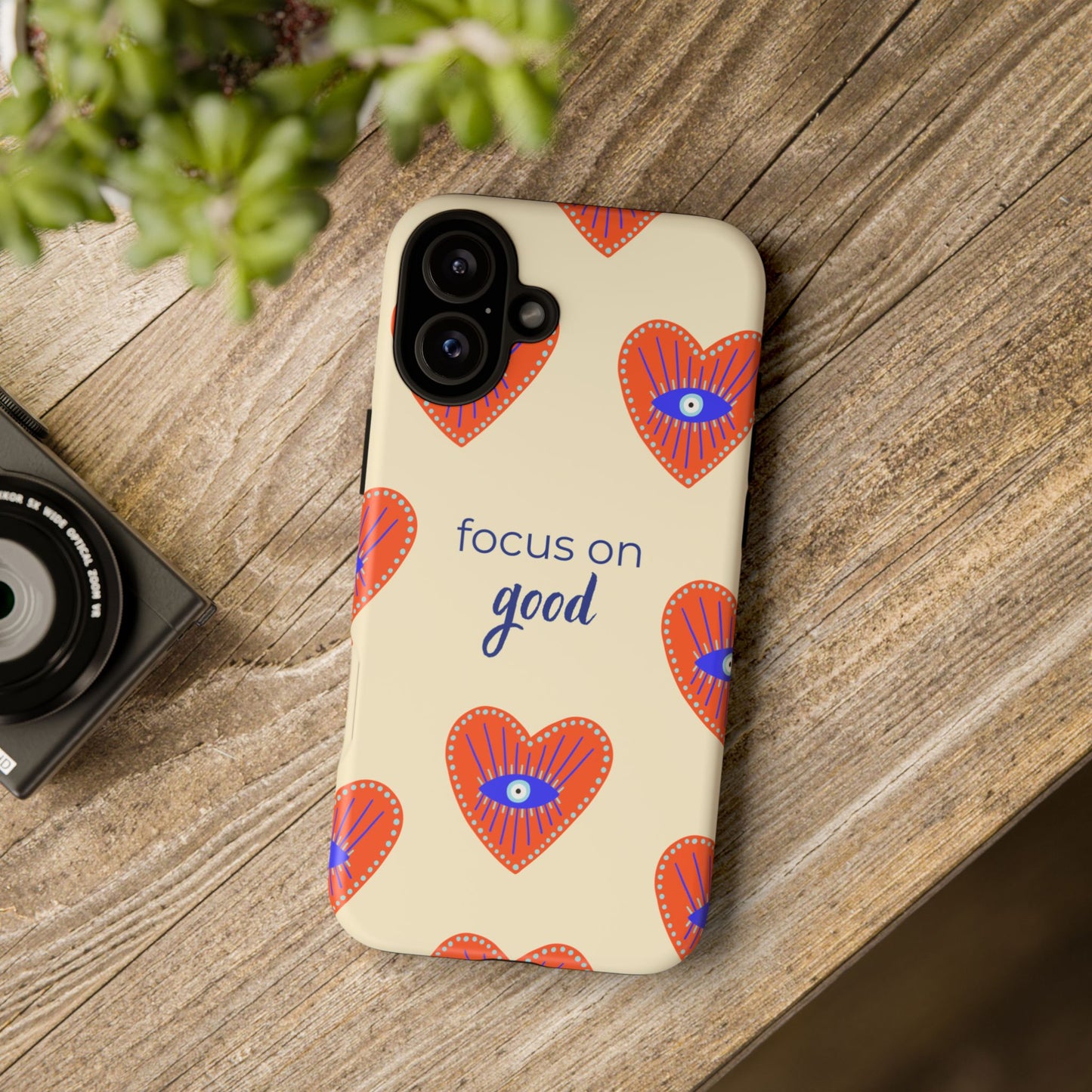 Phone Case — "Focus on Good" Heart Pattern Protective Case