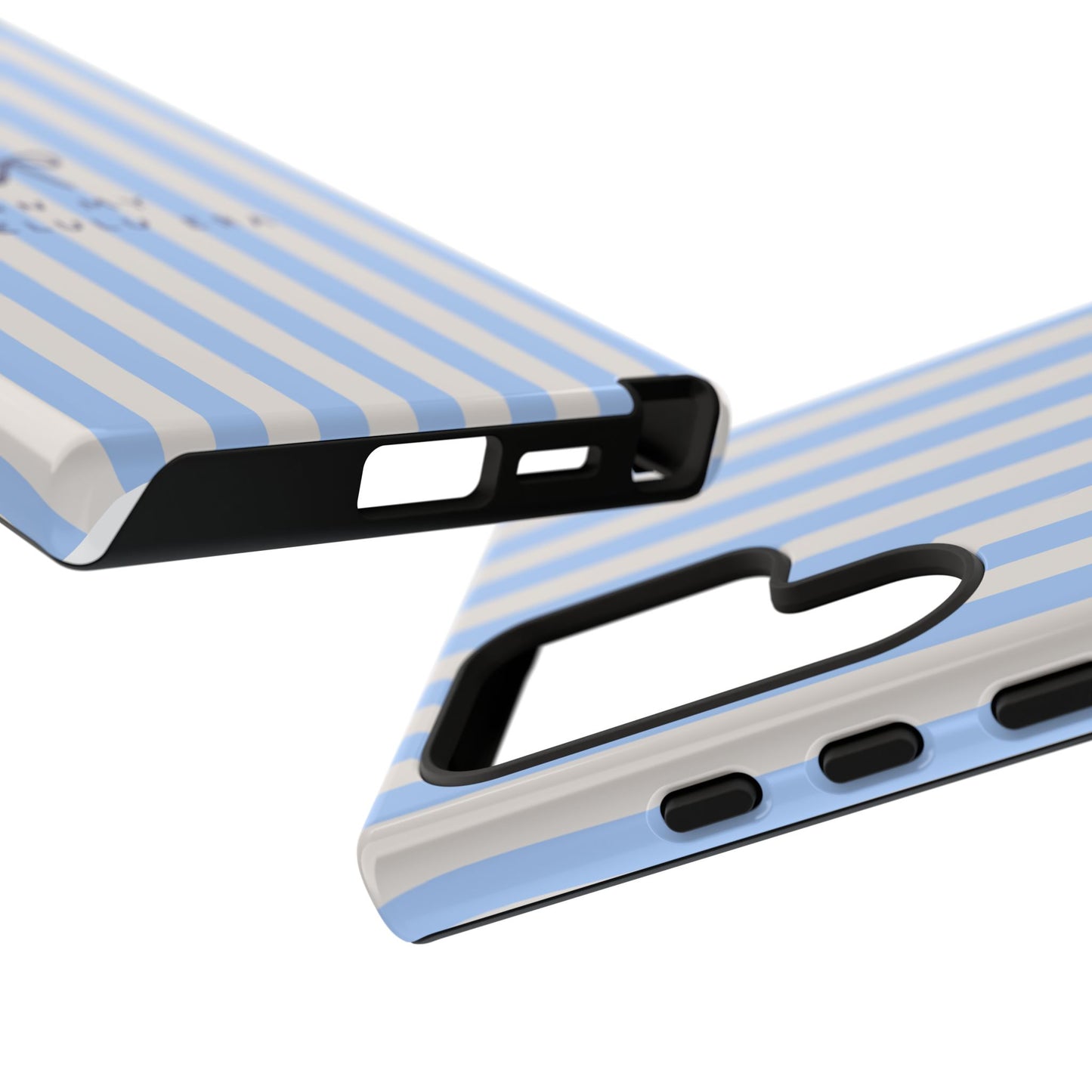 Striped Blue Phone Case — "In My Delulu Era" Cute Bow Design