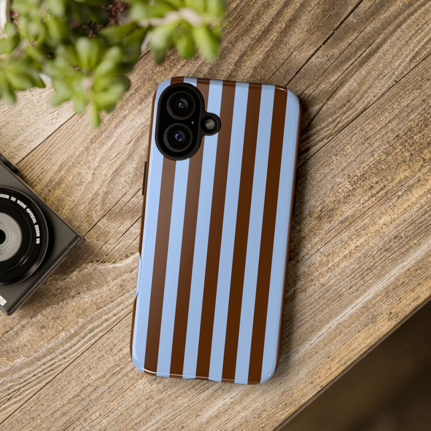 Blue & Brown Vertical Stripe Tough Phone Case — Durable Protective Cover