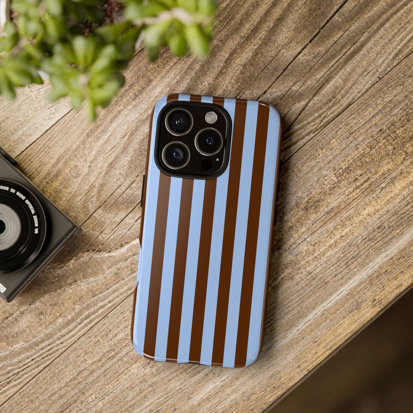 Blue & Brown Vertical Stripe Tough Phone Case — Durable Protective Cover