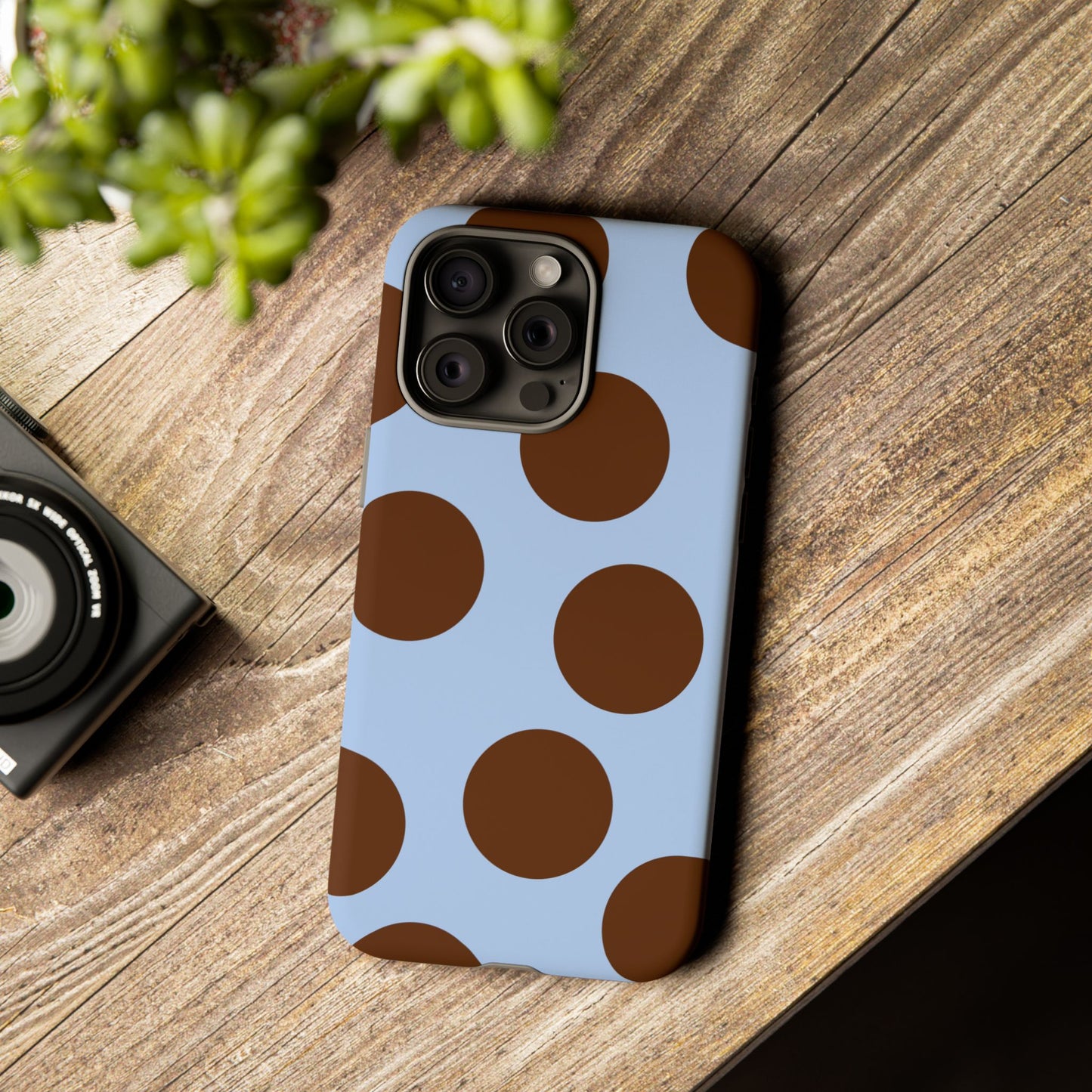 Phone Case - Blue with Brown Polka Dots (Tough Protective Phone Case)
