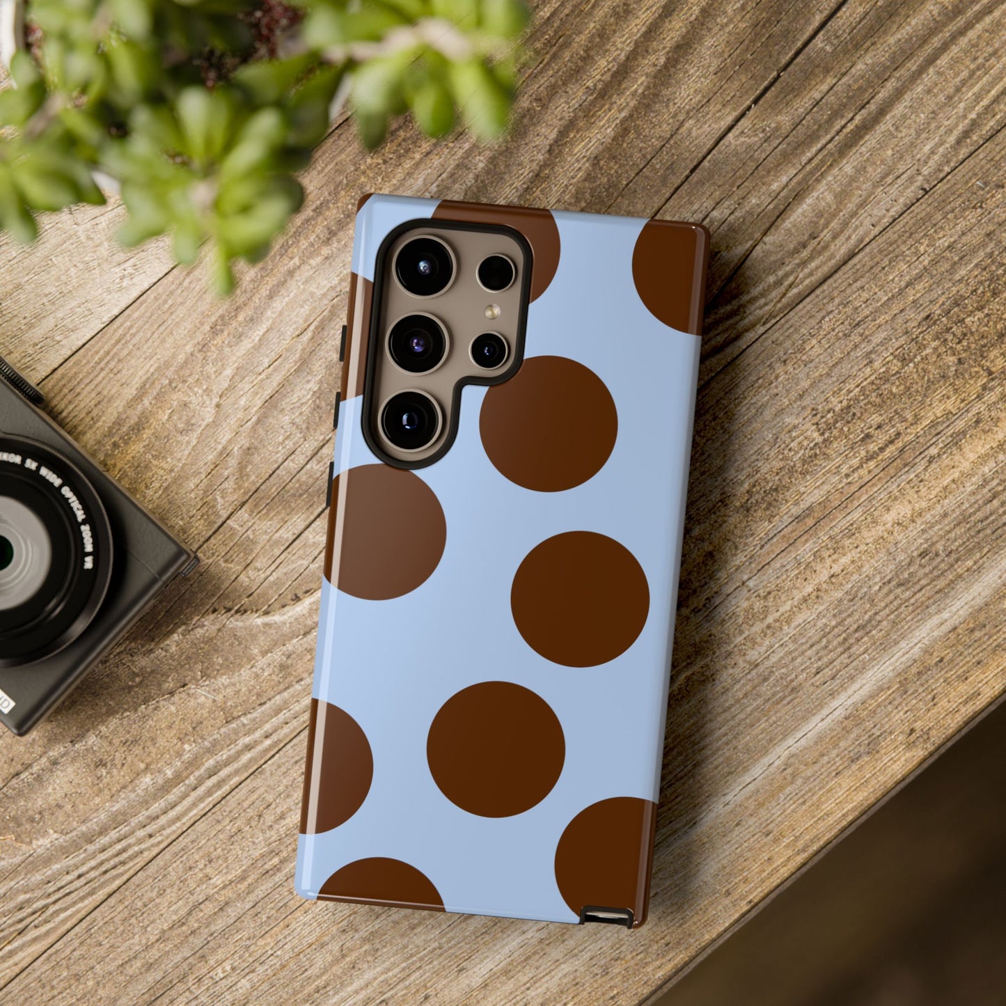 Phone Case - Blue with Brown Polka Dots (Tough Protective Phone Case)