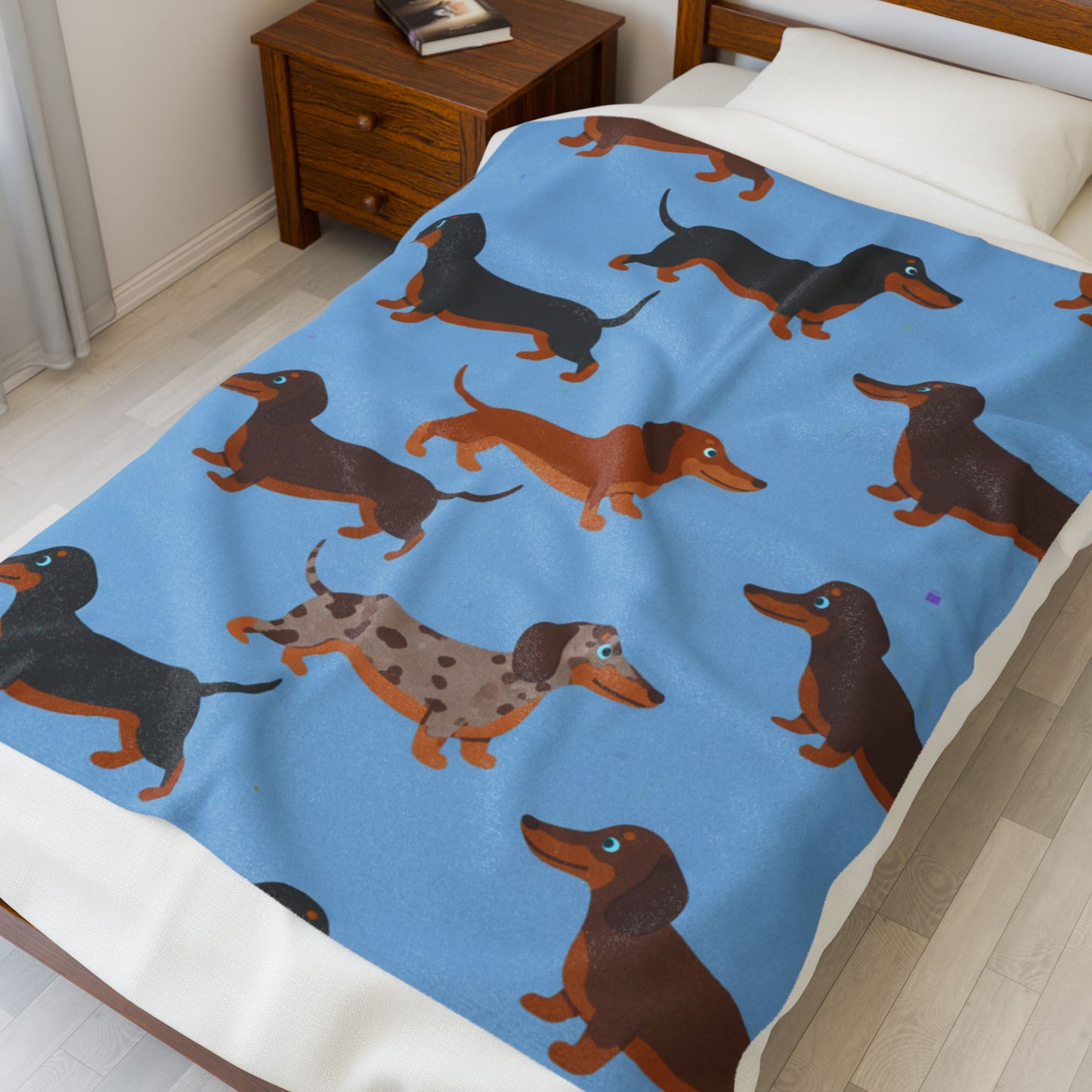 Dachshund Velveteen Plush Blanket – Cute Wiener Dog Pattern, Cozy Pet Lover Throw