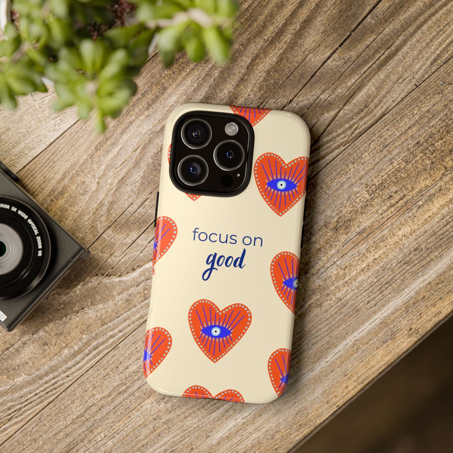 Phone Case — "Focus on Good" Heart Pattern Protective Case