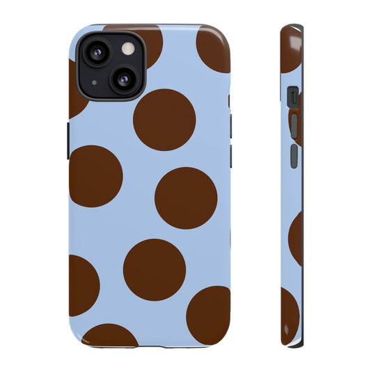 Phone Case - Blue with Brown Polka Dots (Tough Protective Phone Case)