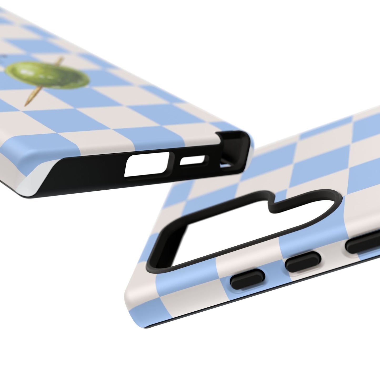 Blue Checkered Phone Case — 'Olive You' Patterned Protective Cover
