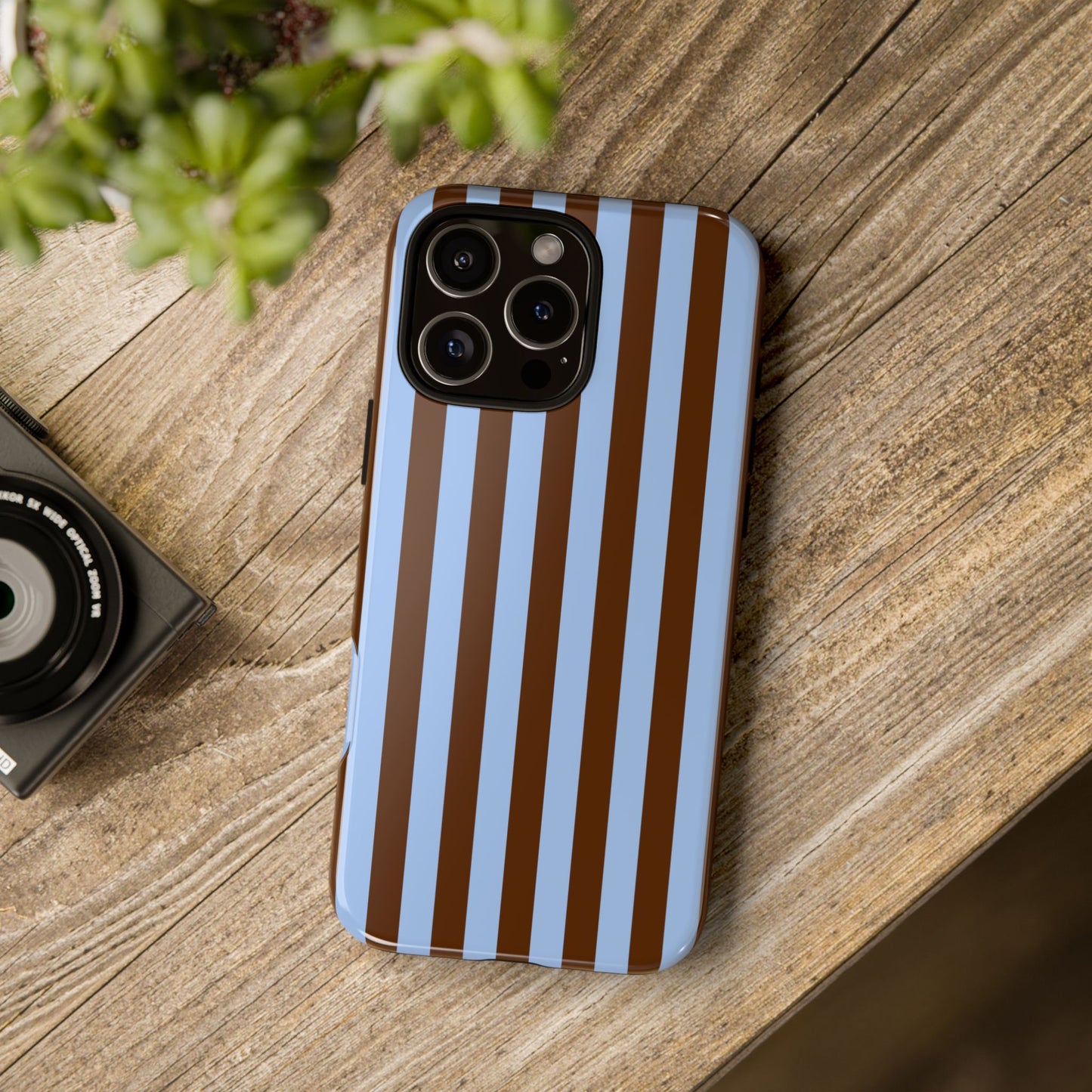 Blue & Brown Vertical Stripe Tough Phone Case — Durable Protective Cover