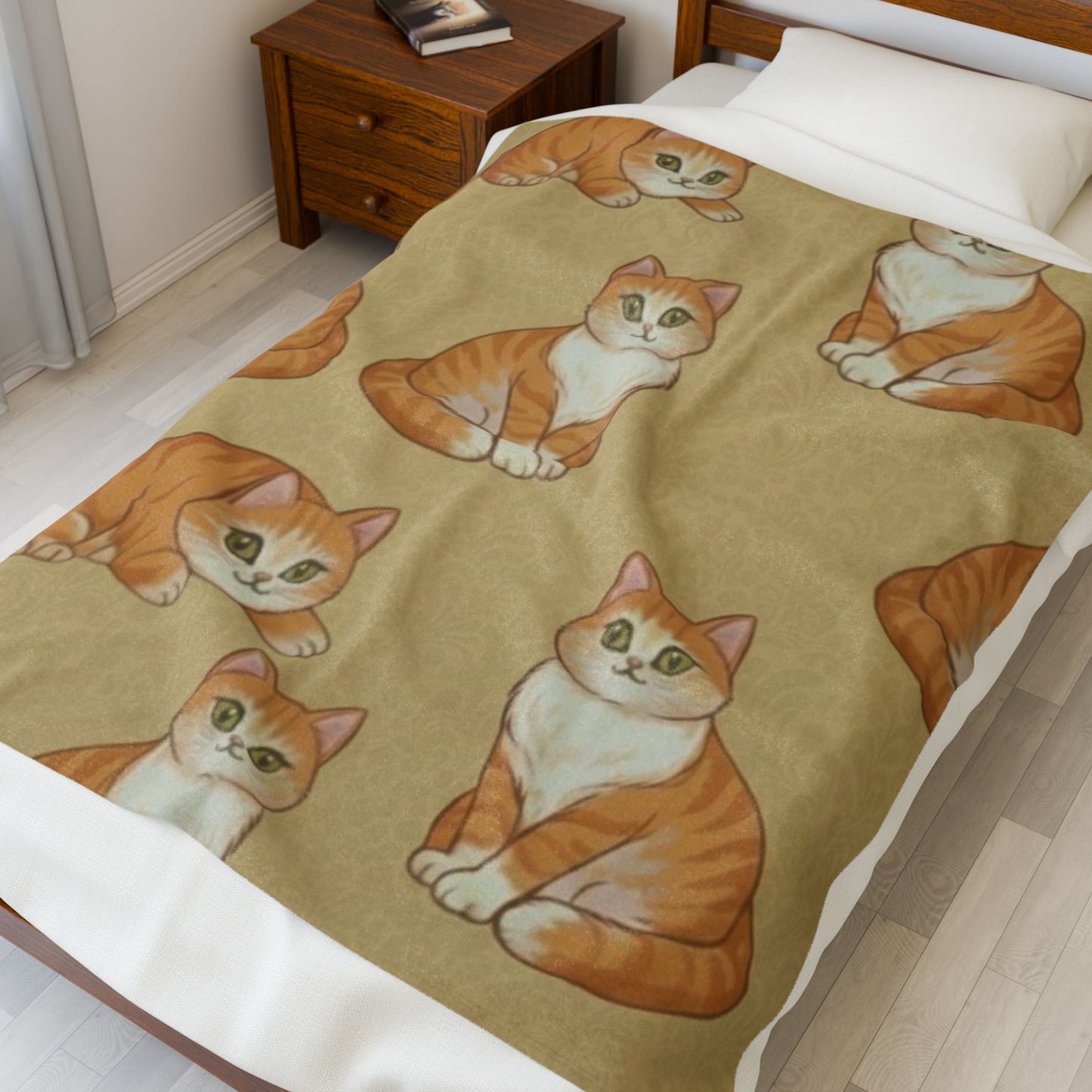 Velveteen Plush Blanket — Cozy Orange Tabby Cat Pattern Throw