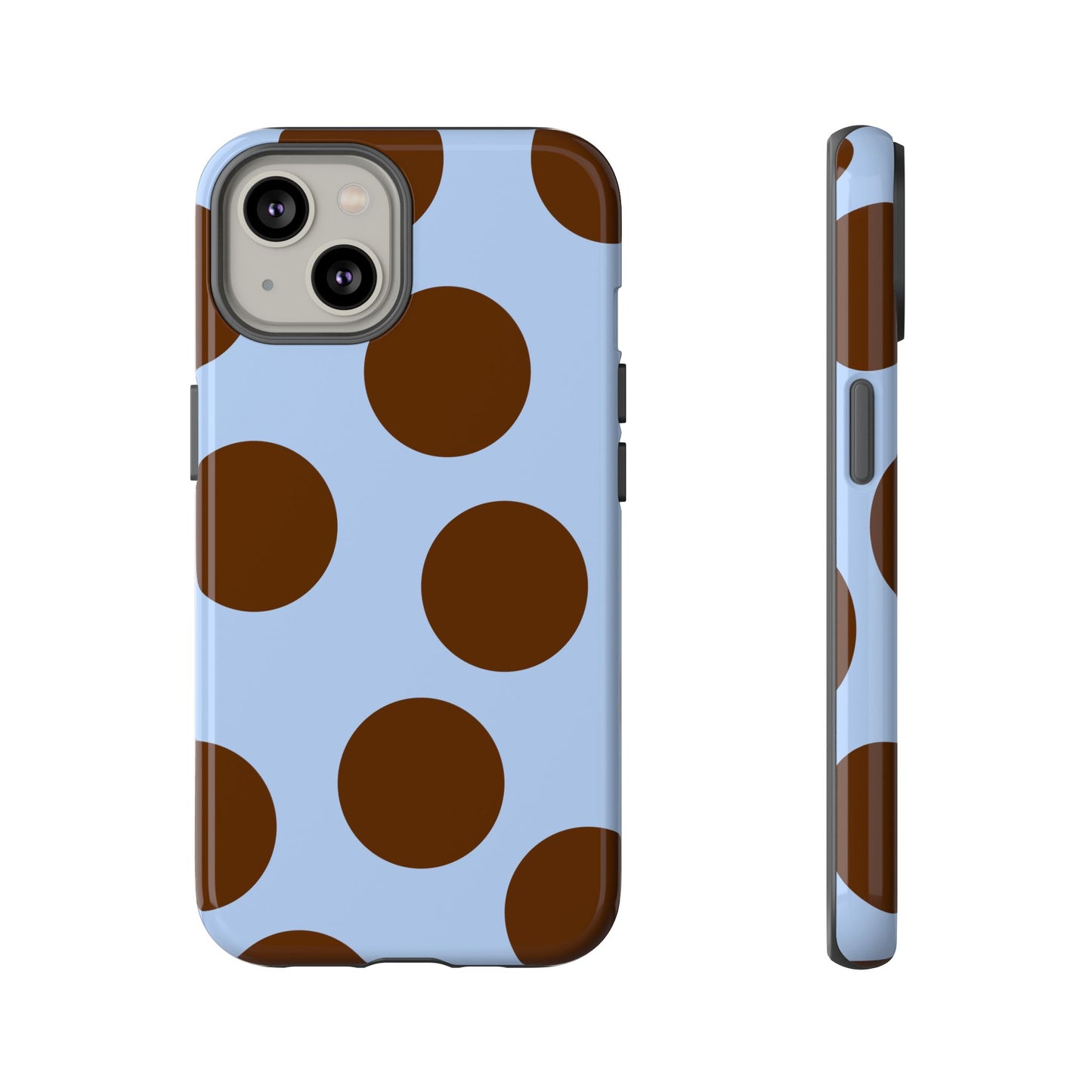 Phone Case - Blue with Brown Polka Dots (Tough Protective Phone Case)