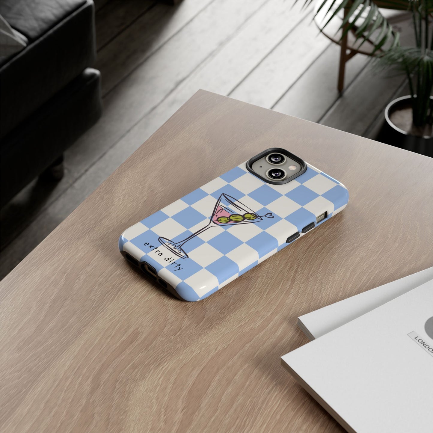 Phone Case — Blue Check Martini "extra dirty" Design