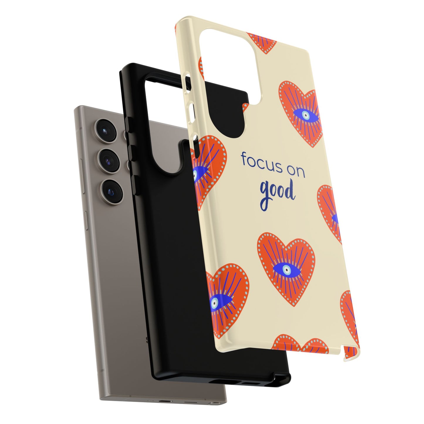 Phone Case — "Focus on Good" Heart Pattern Protective Case