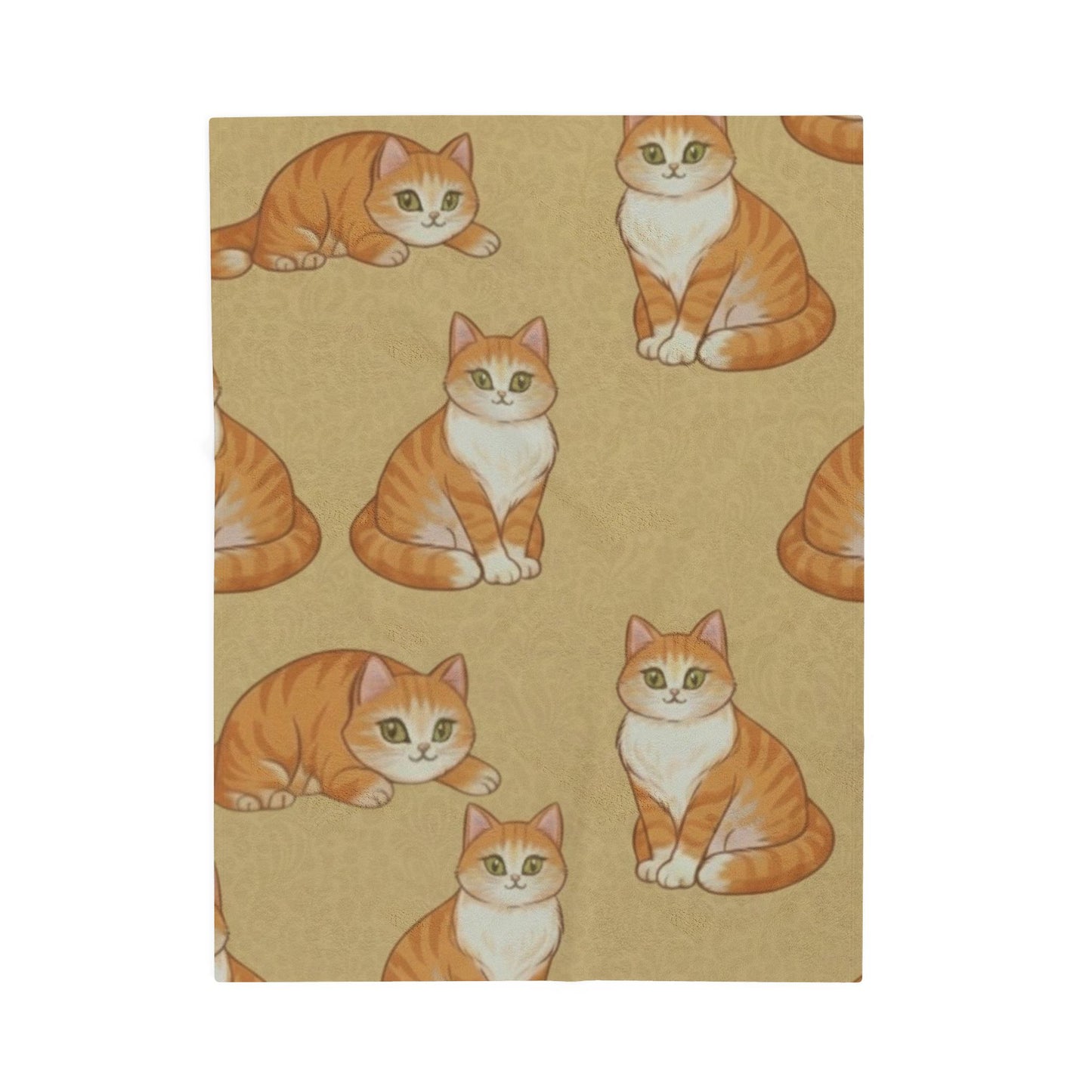 Velveteen Plush Blanket — Cozy Orange Tabby Cat Pattern Throw