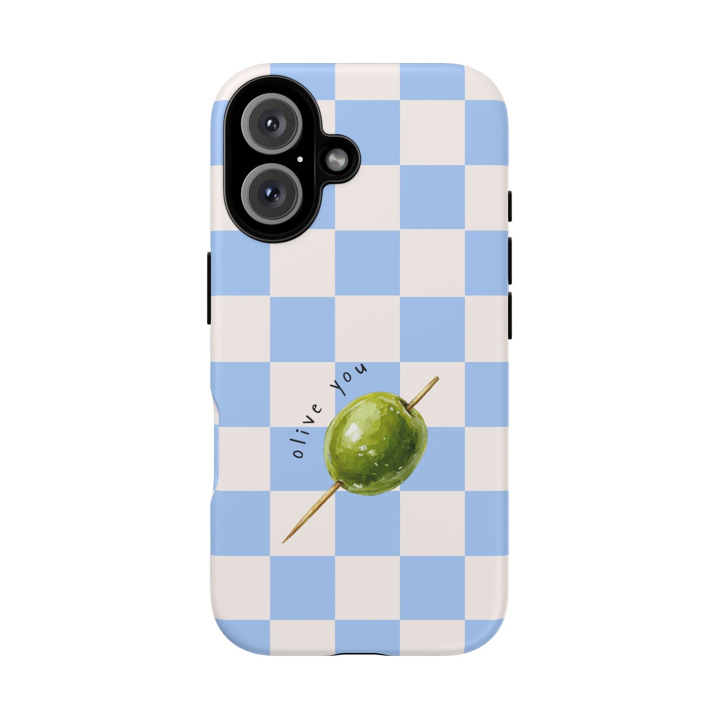 Blue Checkered Phone Case — 'Olive You' Patterned Protective Cover