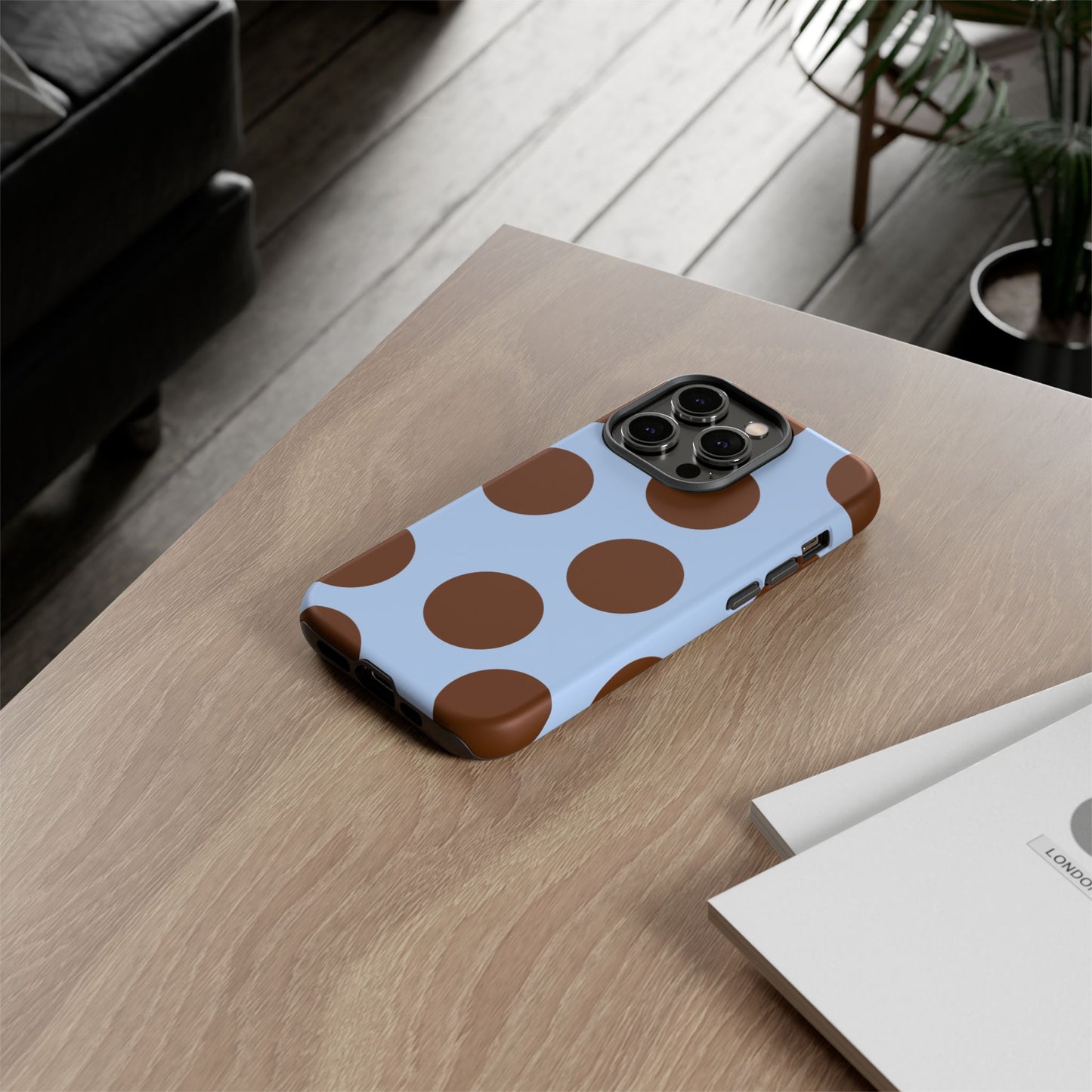 Phone Case - Blue with Brown Polka Dots (Tough Protective Phone Case)