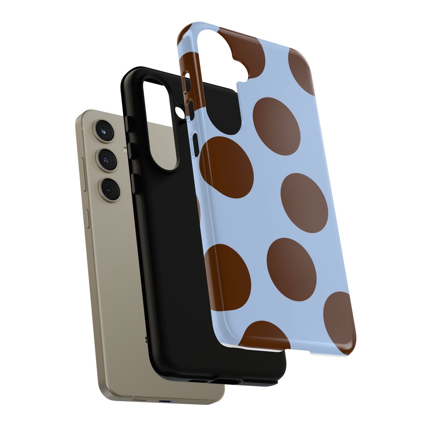 Phone Case - Blue with Brown Polka Dots (Tough Protective Phone Case)
