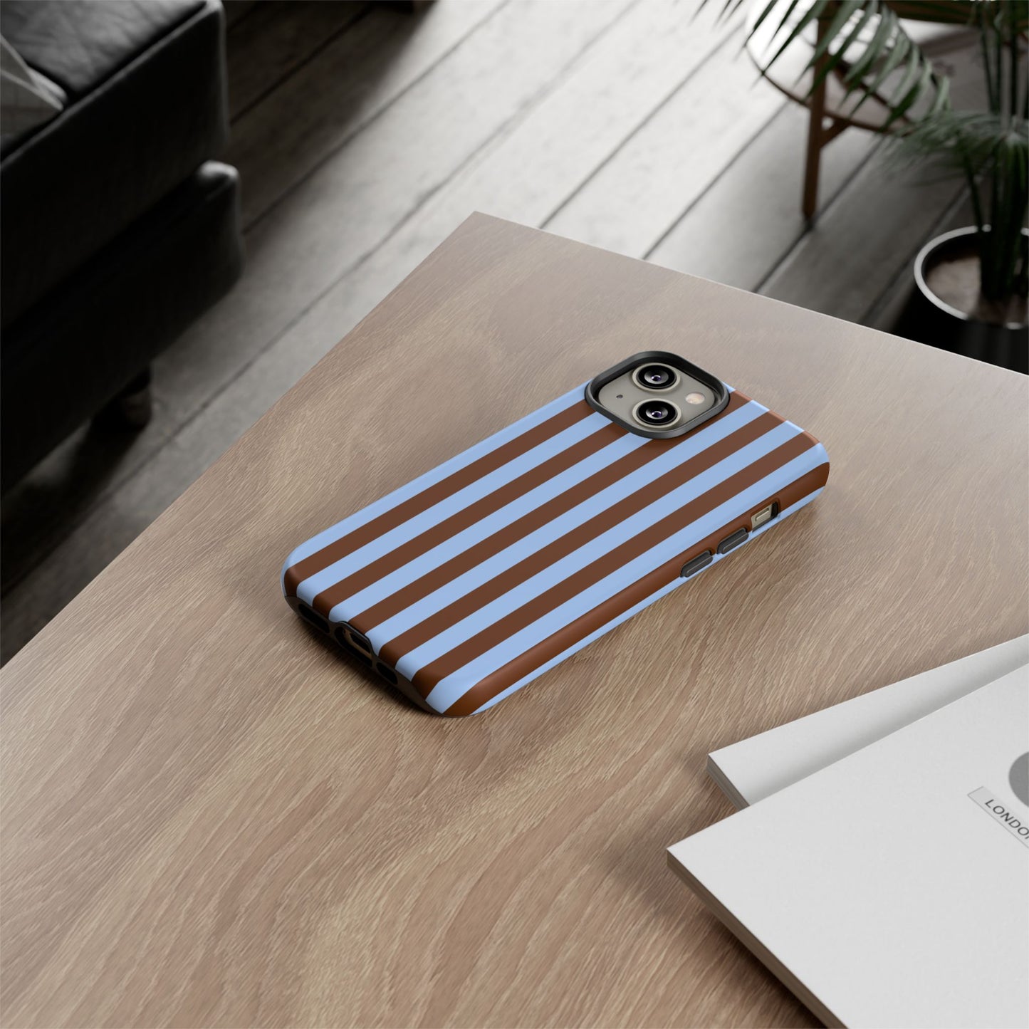 Blue & Brown Vertical Stripe Tough Phone Case — Durable Protective Cover