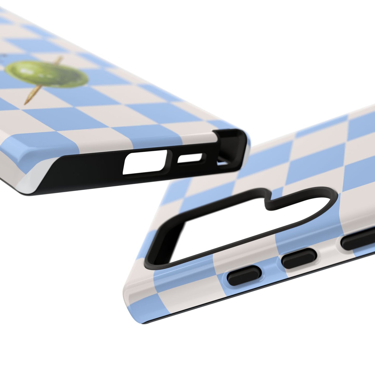 Blue Checkered Phone Case — 'Olive You' Patterned Protective Cover
