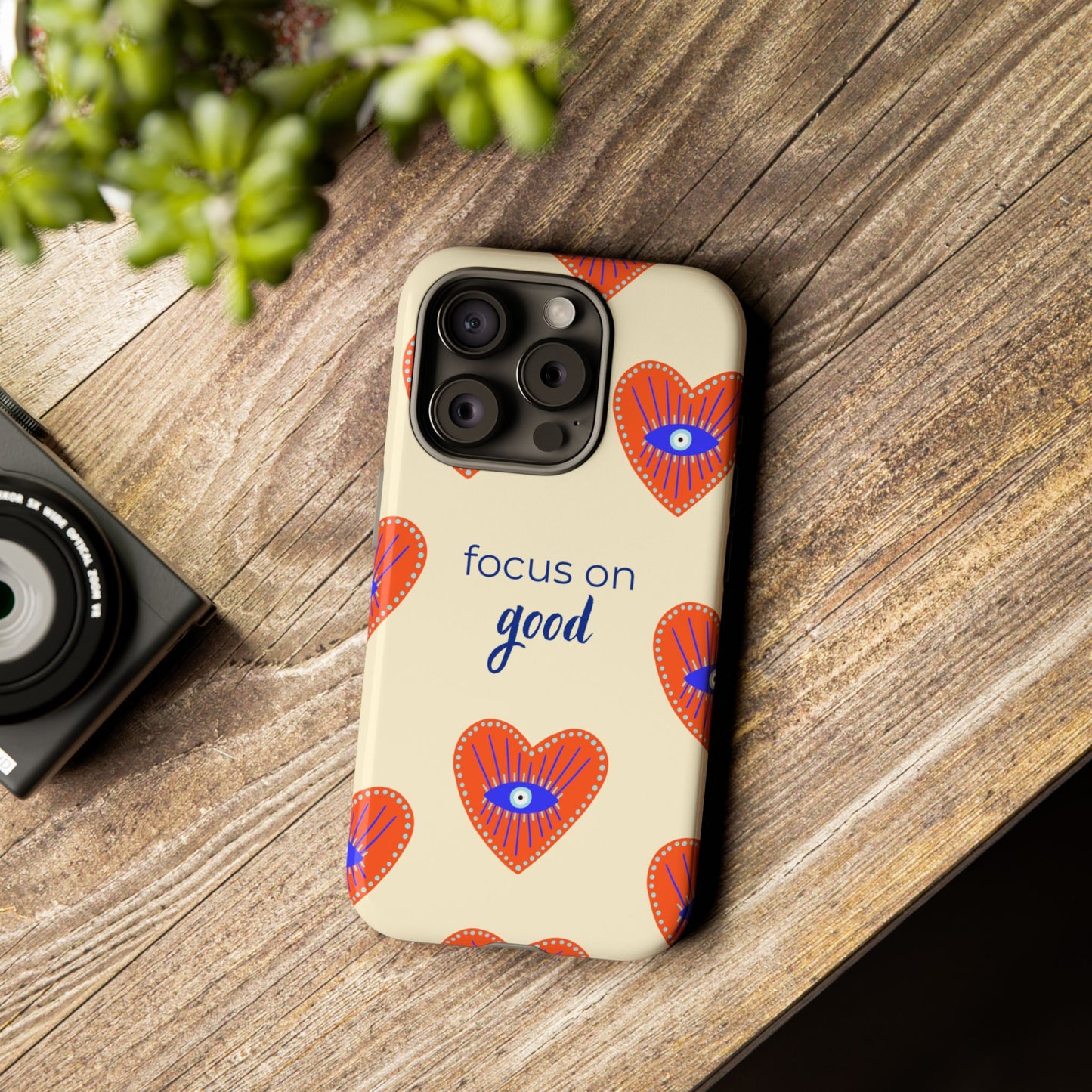 Phone Case — "Focus on Good" Heart Pattern Protective Case