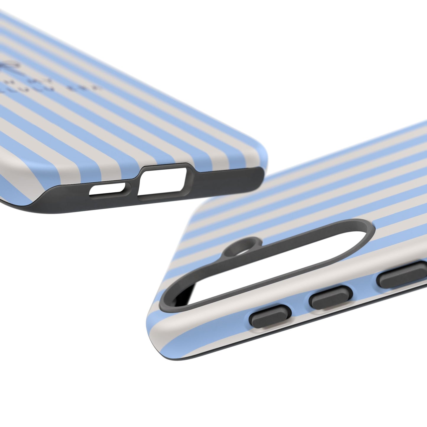 Striped Blue Phone Case — "In My Delulu Era" Cute Bow Design