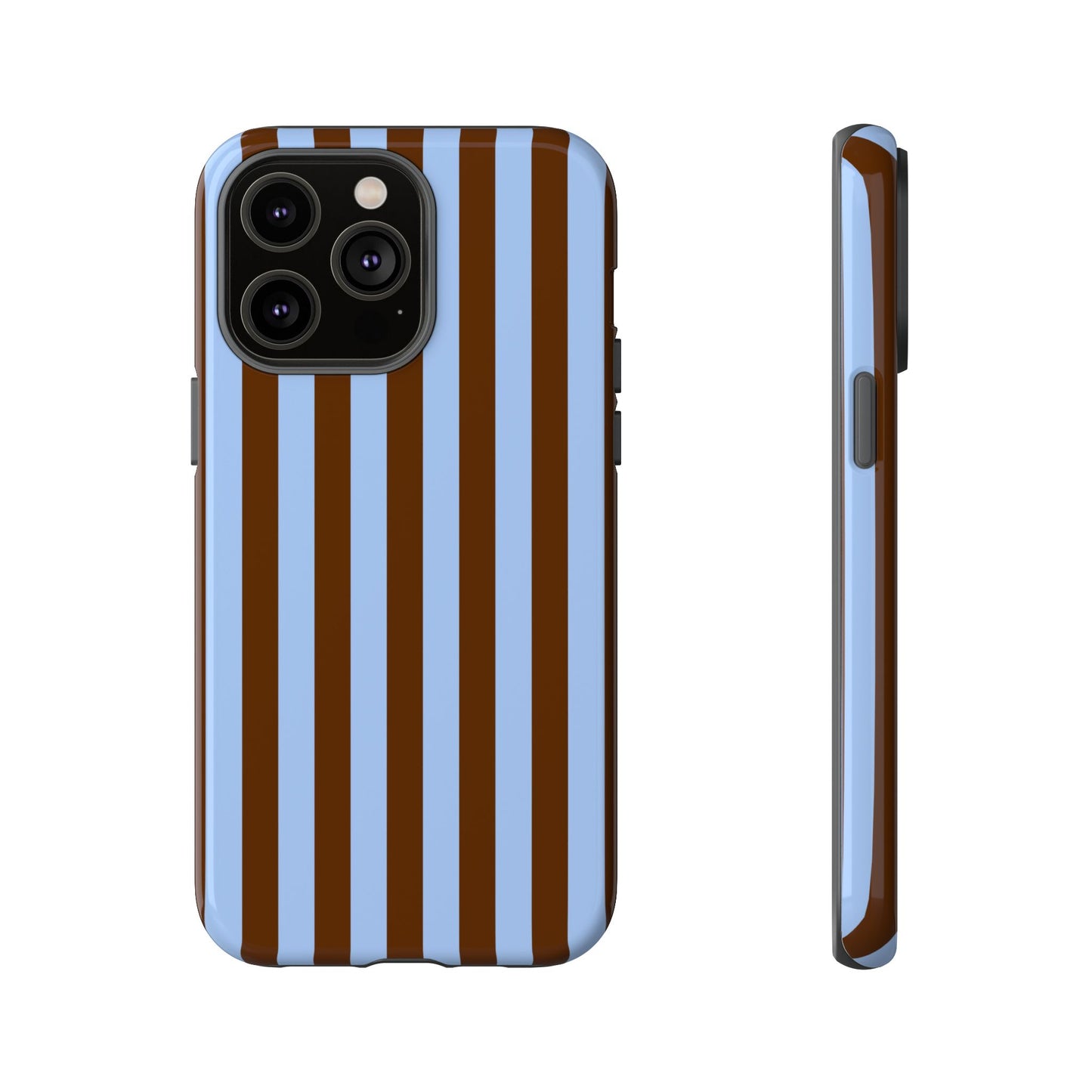 Blue & Brown Vertical Stripe Tough Phone Case — Durable Protective Cover