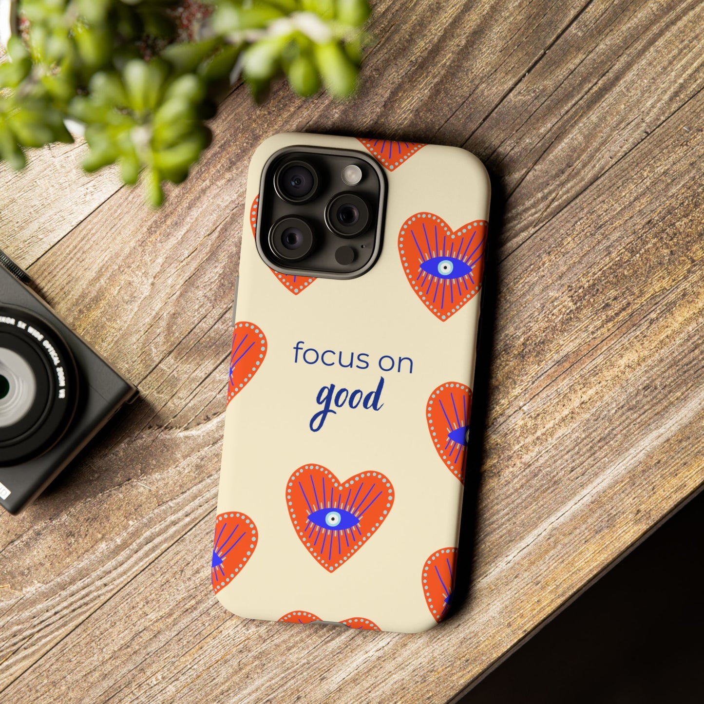 Phone Case — "Focus on Good" Heart Pattern Protective Case