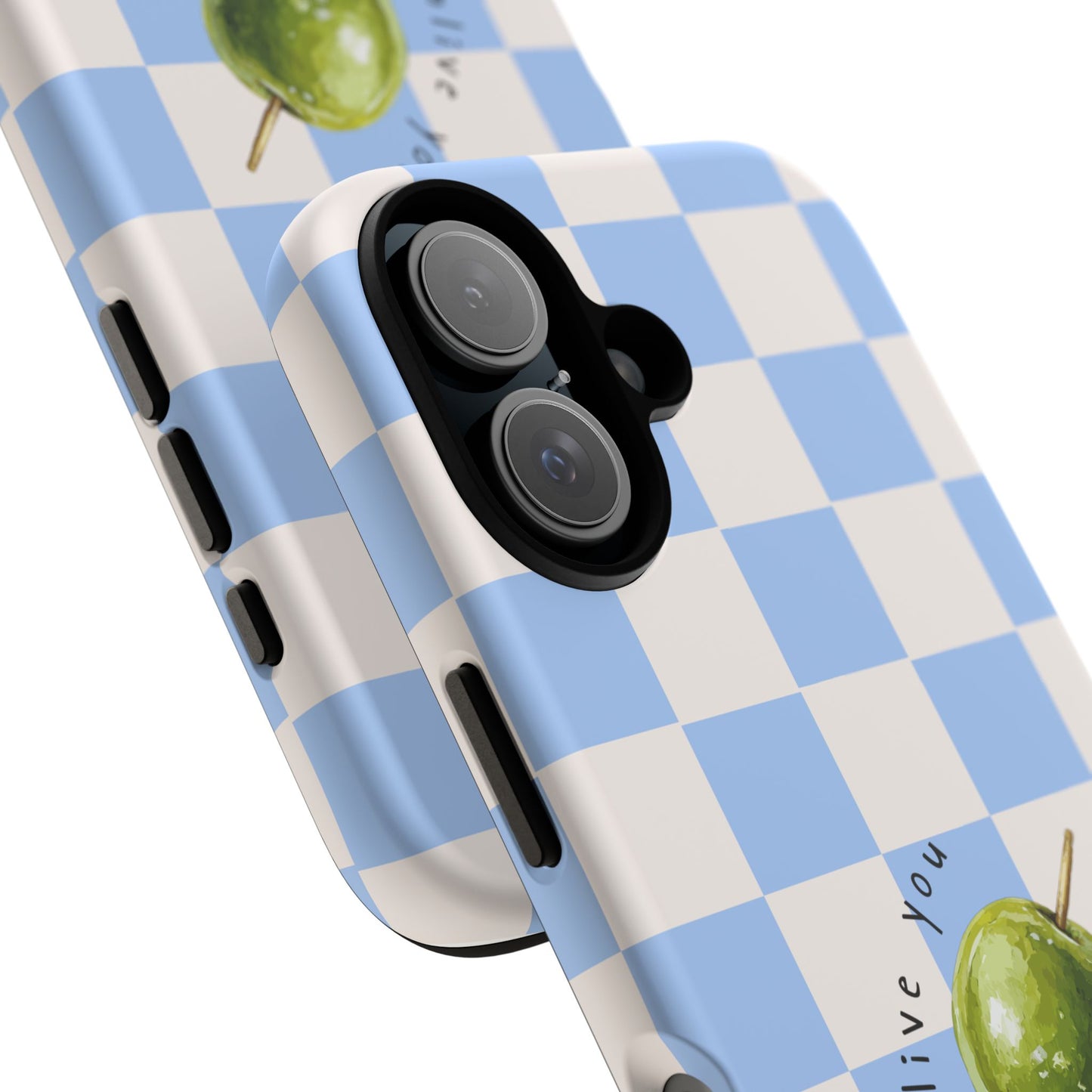Blue Checkered Phone Case — 'Olive You' Patterned Protective Cover