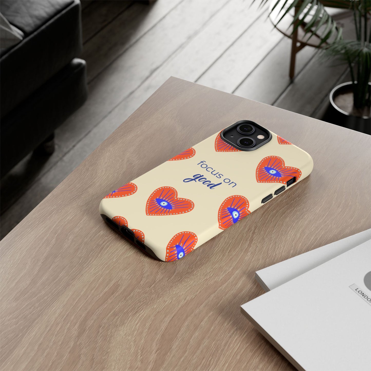 Phone Case — "Focus on Good" Heart Pattern Protective Case