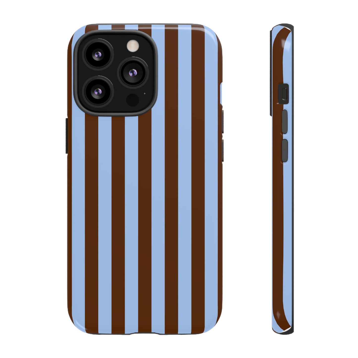 Blue & Brown Vertical Stripe Tough Phone Case — Durable Protective Cover