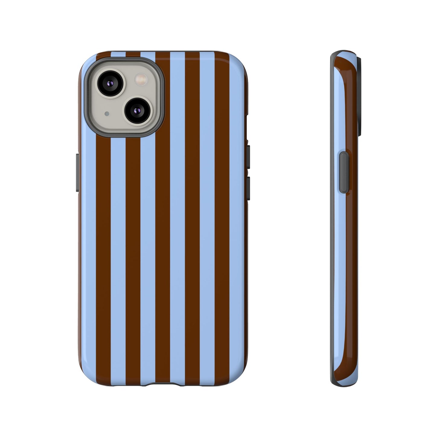 Blue & Brown Vertical Stripe Tough Phone Case — Durable Protective Cover