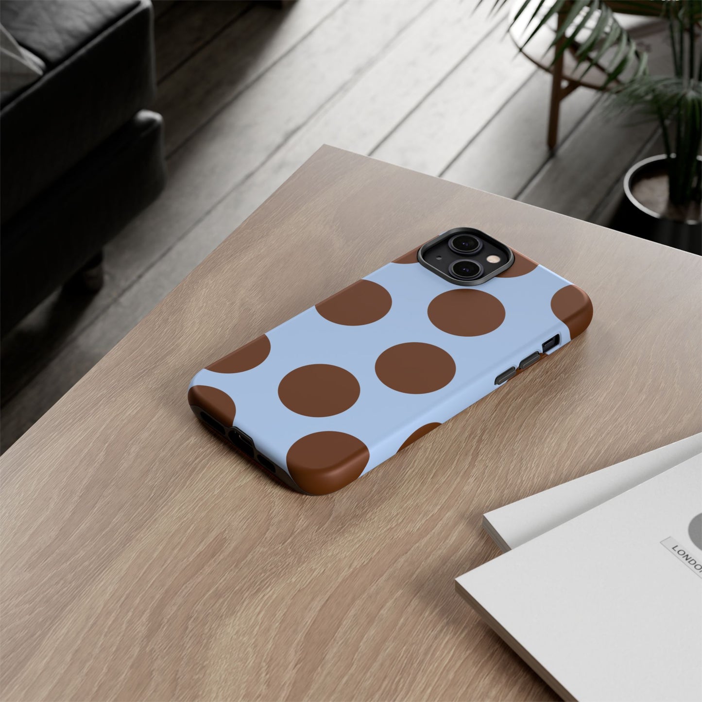 Phone Case - Blue with Brown Polka Dots (Tough Protective Phone Case)