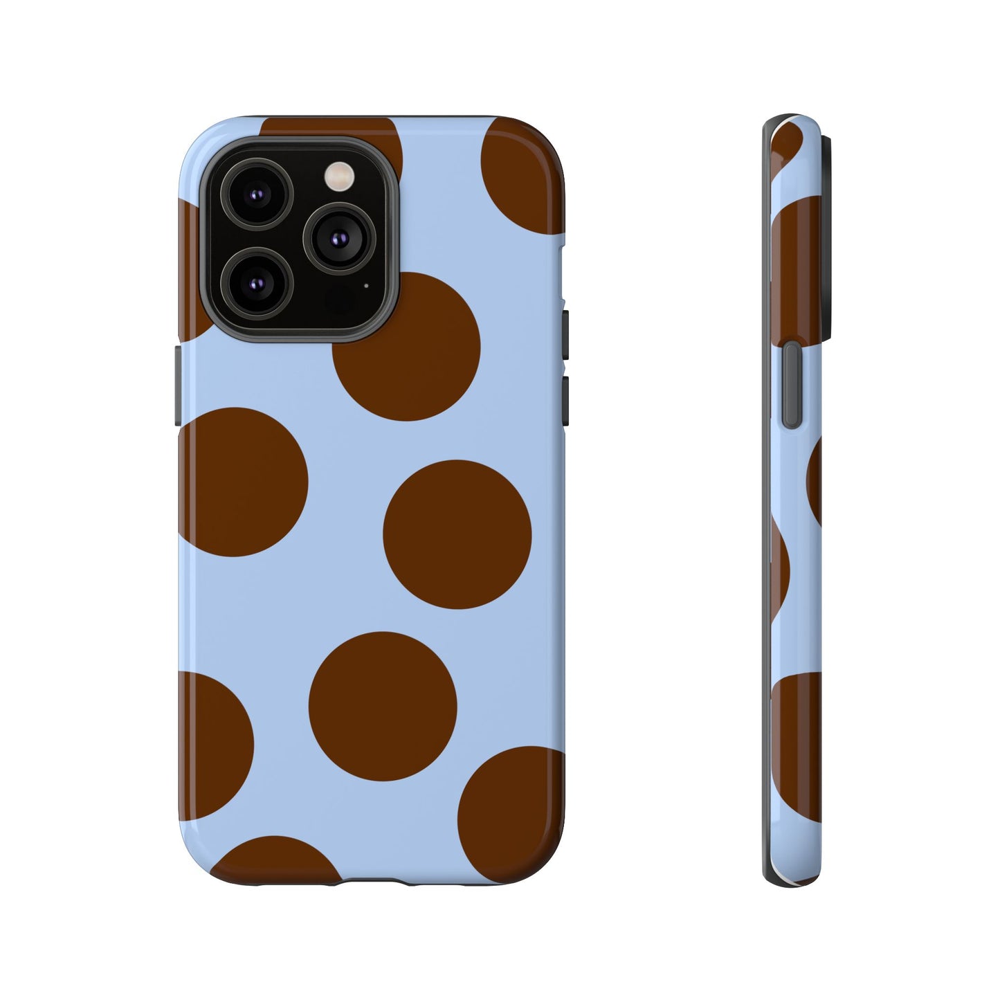 Phone Case - Blue with Brown Polka Dots (Tough Protective Phone Case)