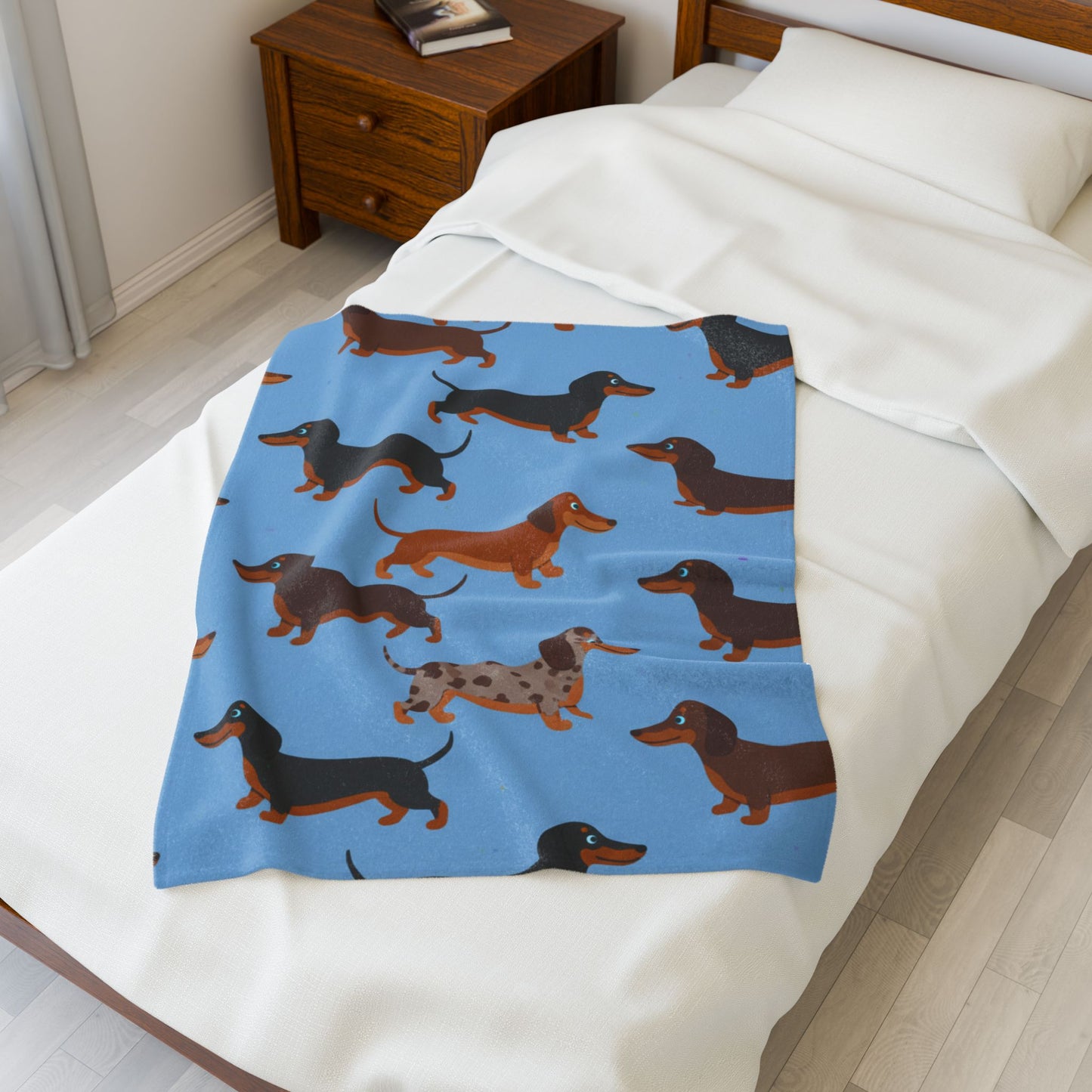 Dachshund Velveteen Plush Blanket – Cute Wiener Dog Pattern, Cozy Pet Lover Throw