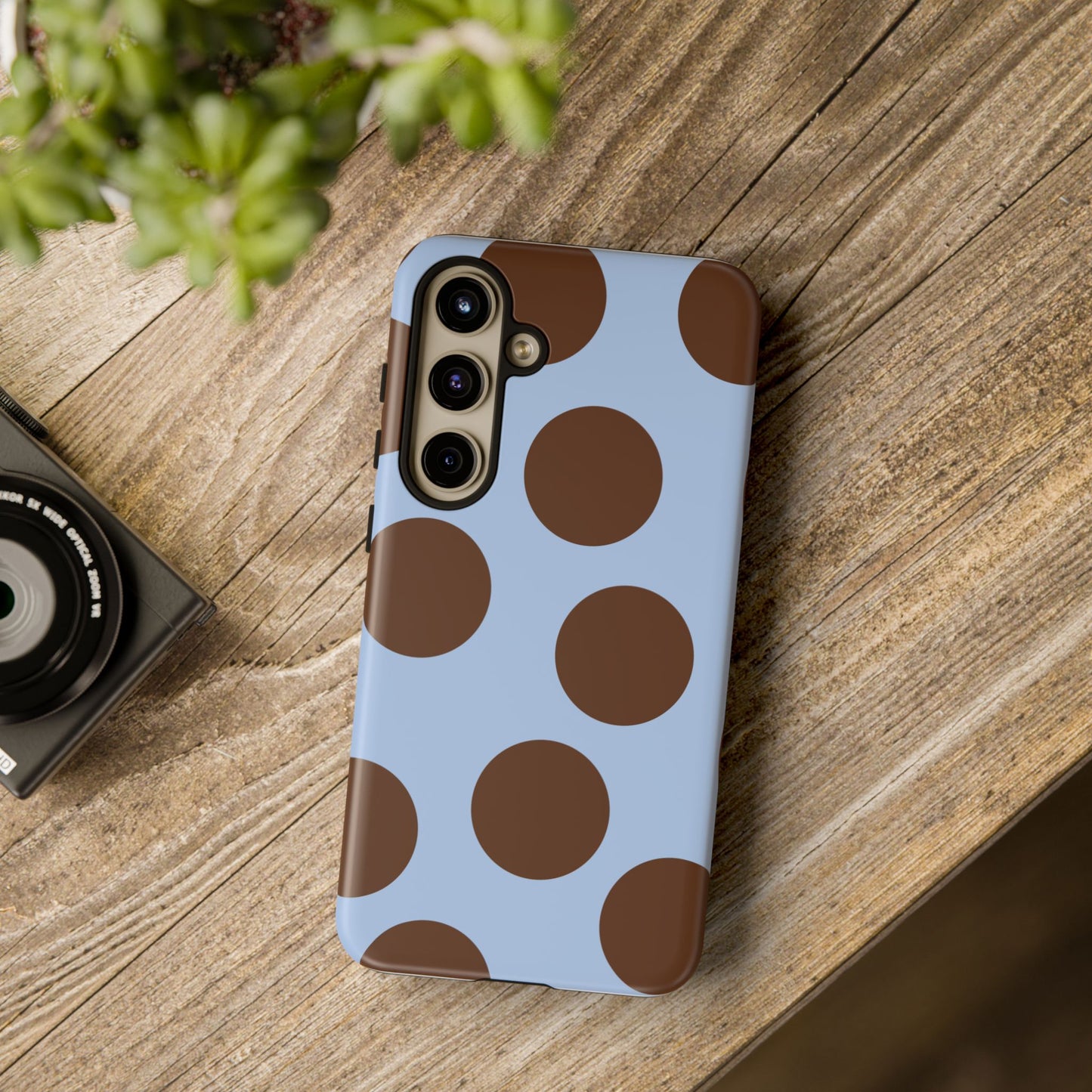 Phone Case - Blue with Brown Polka Dots (Tough Protective Phone Case)