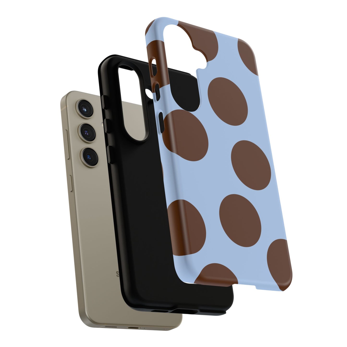 Phone Case - Blue with Brown Polka Dots (Tough Protective Phone Case)