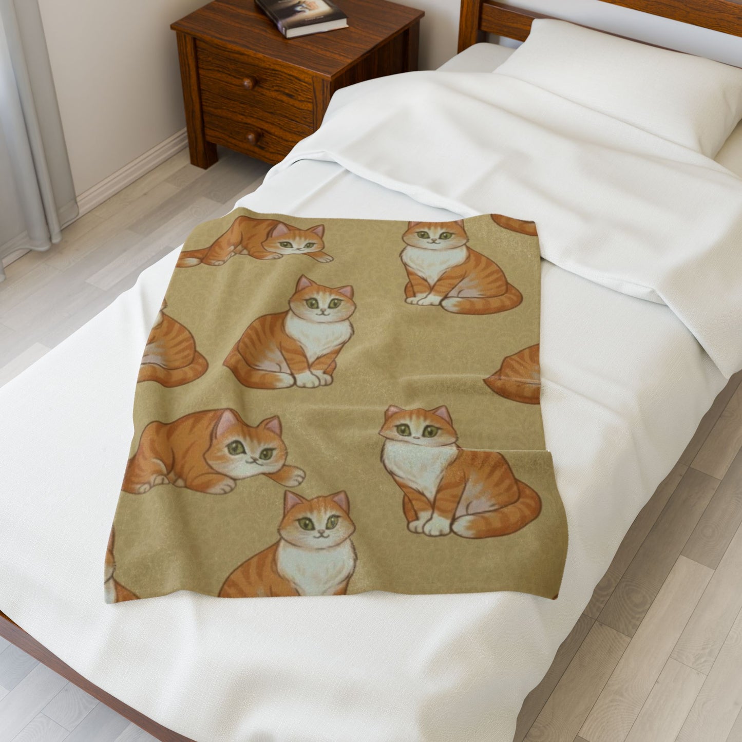 Velveteen Plush Blanket — Cozy Orange Tabby Cat Pattern Throw