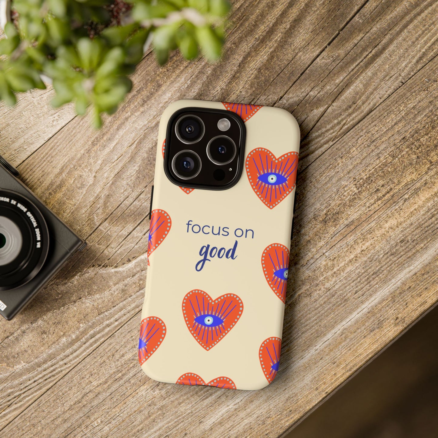Phone Case — "Focus on Good" Heart Pattern Protective Case