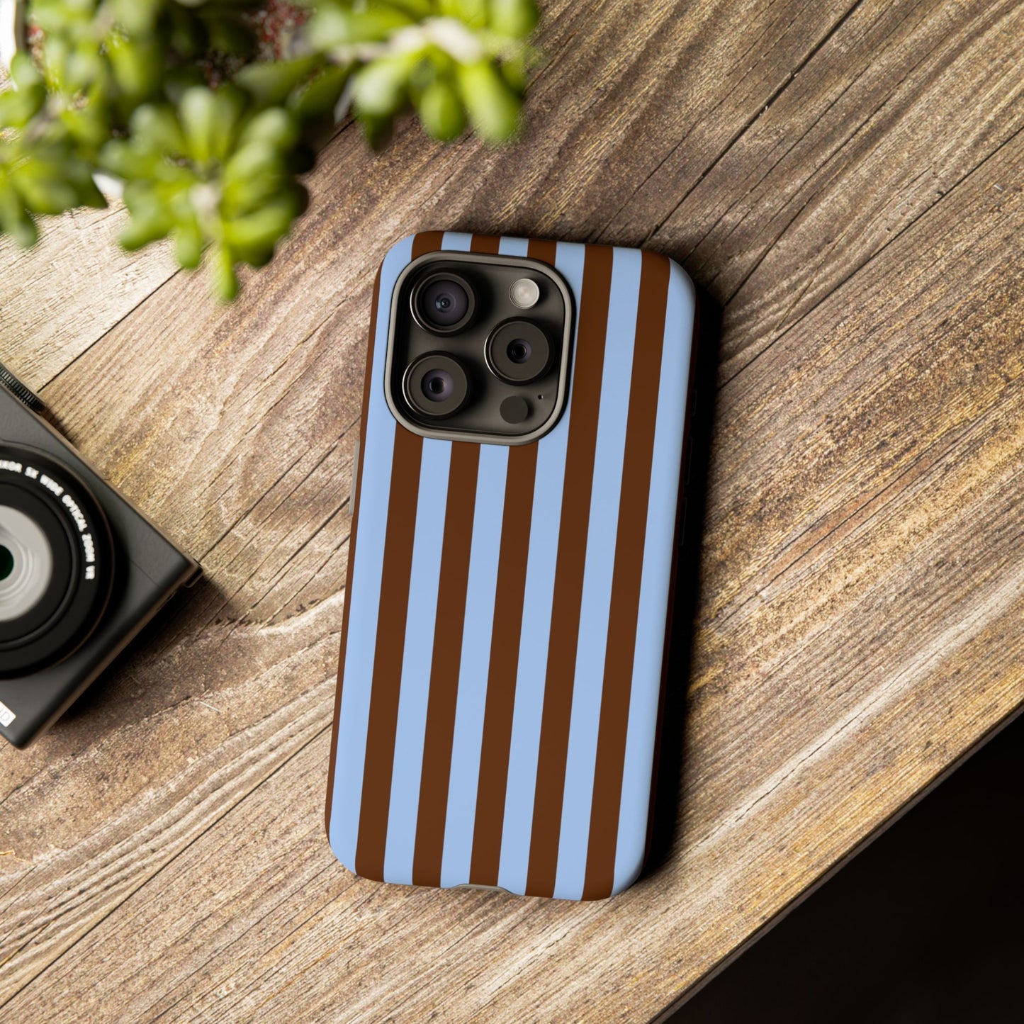 Blue & Brown Vertical Stripe Tough Phone Case — Durable Protective Cover