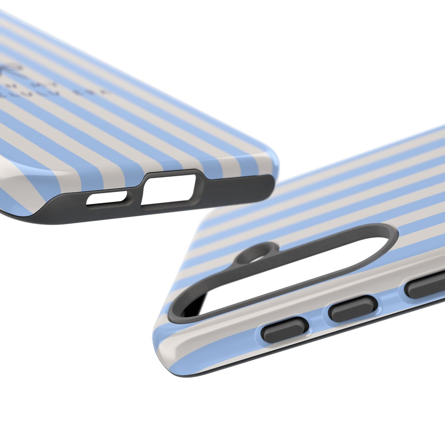 Striped Blue Phone Case — "In My Delulu Era" Cute Bow Design