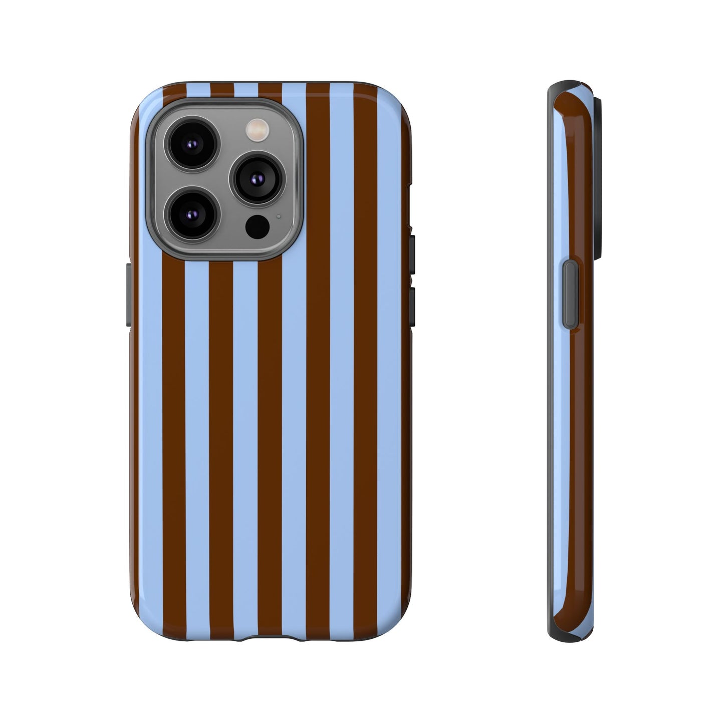 Blue & Brown Vertical Stripe Tough Phone Case — Durable Protective Cover