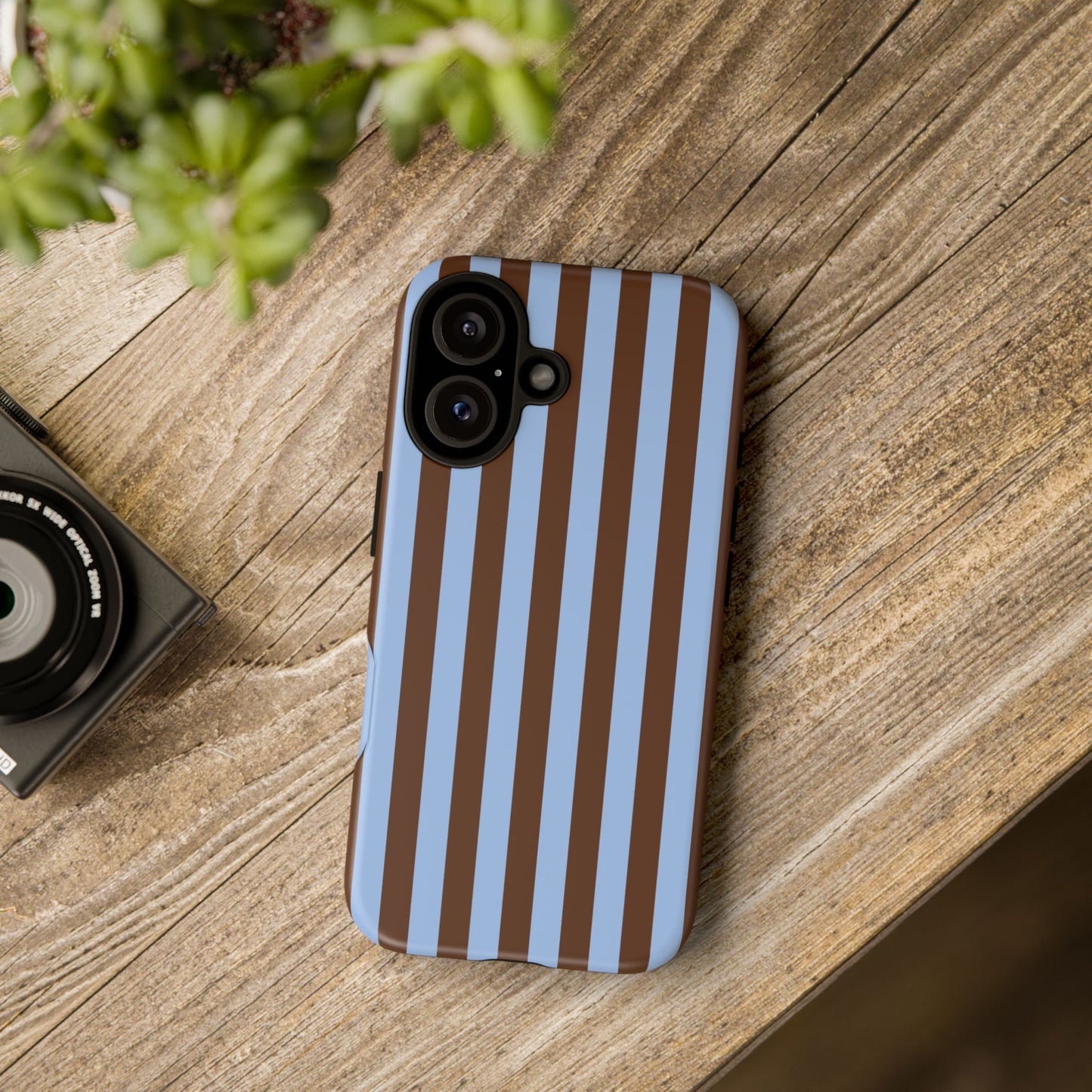 Blue & Brown Vertical Stripe Tough Phone Case — Durable Protective Cover