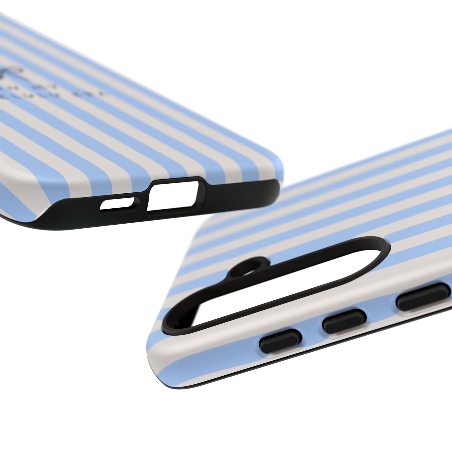 Striped Blue Phone Case — "In My Delulu Era" Cute Bow Design